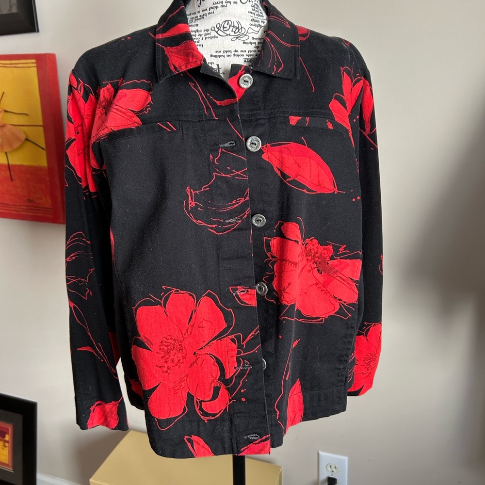 Floral Black and Red Women's Blazer